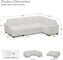 Belffin Corduroy Sleeper Sofa Bed with Storage Chaise Modular Sectional Sofa Couch with Pull Out Bed L Shaped Sectional Couches for Living Room White Couch by CozyNest Decor