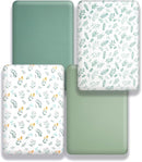 4 Pack Sage Green Fitted Nursery Sheets Breathable Neutral Unisex Baby Sheets for Boys or Girls with Leaf and Flower Design Standard Crib Sheet (Green, Crib Sheet) by TinyTreasures Baby Boutique