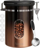 Veken Coffee Canister with Window,Airtight Stainless Steel Kitchen Food Storage Container, Date Tracker & Scoop for Grounds Coffee, Beans, Tea,Flour,Cereal,Sugar,22OZ,Copper by CozyNest Decor