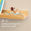 Scalloped Baby Book Shelf,Floating Shelves for Wall Set of 4 Natural Solid Pine Wood Nursery Bookshelves with Wave Lip for Bedroom Kids, Toddler Room, Baby Room, Nursery Decor(Natural,40cm) by TinyTreasures Baby Boutique