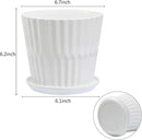 Plant Pots - 6.7 Inch Cylinder Ceramic Planters with Connected Saucer, Pots for Succuelnt and Little Snake Plants, Set of 2, White by GreenHaven Gardens