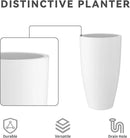 Kante 23.6" H Pure White Finish Concrete Tall Planters Large Outdoor Indoor Decorative Plant Pots with Drainage Hole and Rubber Plug, Modern Tapered Style for Home and Garden by CozyNest Decor