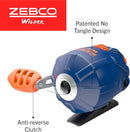 Zebco Wilder Fishing Reel and Rod Combo, 4'3" Durable Fiberglass Rod with Built-In Carabiner, Patented No-Tangle Reel, Pre-Spooled with 6-Pound Zebco Cajun Fishing Line, Blue/Orange by TinyTreasures Baby Boutique