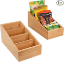 HTB 4-Section Snack Organizer with Removable Dividers for Kitchen, Cabinet, Office, Countertop, 2 Pack Bamboo Pantry Storage Organization for Spice Packets, Seasoning Pouches, Coffee Pods by CozyNest Decor
