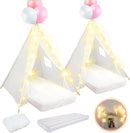 2 Pack Kids Teepee Tent with Mattress,Fitted Sheet,Light String,Washable Natural Cotton Toddler Play Tent for Girls Boys Indoor Outdoor Sleepover Slumber Birthday Party(White) by TinyTreasures Baby Boutique