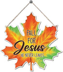Maple Leaf Fall Decor, Fall for Jesus He Never Leaves Decor Sign Farmhouse Autumn Wreaths for Front Door Christian Jesus Hanger Sign Home Wall Autumn Halloween Thanksgiving Decoration by CozyNest Decor