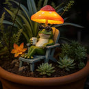 Little Frog Garden Statue with mini Patio Mushroom Solar Lights Outdoor Figurines Halloween Home Decor Fairy Garden Accessories Small Lawn Ornaments 4.5"x4.5"x2.6" by GreenHaven Gardens