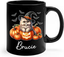 Personalized Persian Wearing Witch Hat Black Cup with Name, Customized Halloween Persian Coffee Mugs, Spooky Cat and Pumpkins Ceramic Cup 11oz 15oz, Halloween Mug Gift for Cat Lover Pet Owner by TinyTreasures Baby Boutique