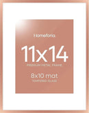 Homeforia 11x14 Picture Frame Rose Gold, High End Metal 11x14 Wall Hanging Frame with Mat 8x10, 11 x 14 Poster Frame Matted to 8 x 10 inch Photo, 11by14 Thin Frames, Tempered Glass, Wall Kit, Set of 1 by CozyNest Decor
