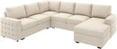 HONBAY Sectional Couch with Pull Out Bed, Sectional Sleeper Sofa with Storage, U Shape Couches for Living Room, Velvet Beige by CozyNest Decor