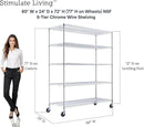 60"x24"x72" PRIME HEAVY DUTY Chrome 5-Tier Wire Shelving NSF 3000 LBS MAX Capacity Storage Rack for Commercial, School, Home, Garage, Warehouse, Industrial, and Hospital Uses (with Wheels) by CozyNest Decor