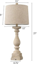 BOBOMOMO 27" Table Lamp with USB C+A Charging Ports Set of 2 Antique Nightstand Lamp for Bedroom Living Room Farmhouse Office Retro Rustic Resin Bedside Desk Lamps Washed White by CozyNest Decor