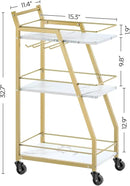 Bar Cart, Gold Bar Cart for The Home, Small Bar Cart on Wheels, Beverage Cart, Home Bar Serving Cart with Glass Holder, Drink Cart for Bar, Kitchen, Dining, Marble White and Gold BC03DW by CozyNest Decor