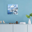 Winter lakeside town and snowy scenery merge together to form a landscape poster wall art suitable for living room bedroom and office by CozyNest Decor