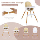 BABY JOY Convertible Baby High Chair, 3 in 1 Wooden Highchair/Booster/Chair with Removable Tray, Adjustable Legs, 5-Point Harness, PU Cushion and Footrest for Baby, Infants, Toddlers (Beige) by TinyTreasures Baby Boutique