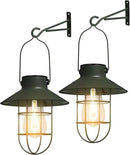 pearlstar Solar Lanterns Outdoor Metal Solar Powered Hanging Lights Waterproof for Wall Barn Yard Garden Patio Garage Balcony Porch Fence Decor, Warm White Edison Bulb (Green-2pack) by CozyNest Decor