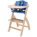Abiie Beyond Junior Wooden High Chair with Tray - Adjustable and Convertible High Chair for Babies and Toddlers - 6 Months to 250 Lb - Water Resistant - Natural Wood/Blueberry Cushion by TinyTreasures Baby Boutique