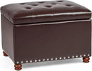 Leather Storage Ottoman Bench Foot Rest Stool with Nailhead Trim (Dark Brown - Button Tufted Leather) by CozyNest Decor