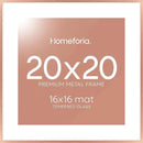 Homeforia 20x20 Picture Frame Rose Gold, High End Metal 20 x 20 Square Poster Frame with Mat 16 x 16 Photo, 20x20 Frame Matted to 16x16 Print, 20by20 Hanging Frames, Tempered Glass, Wall Kit, Set of 1 by CozyNest Decor