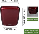 Dexceder 11x10 Self Watering Planter Indoor Outdoor, Inner Mat Design, Thickened Table Flower Plant Pot with Water Level Indicator (Red High Gloss) by GreenHaven Gardens