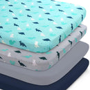 Mini Crib Sheets Set, 4 Pack - Portable Sheets (38" X 24") | Multiuse for Pack n Play, Playard, Playpen, Crib - Dinosaurs by TinyTreasures Baby Boutique