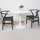 Tomile Set of 2 Bone Chair Solid Wood Y Chair Mid-Century Armrest Dining Chair, Hemp Seat (Wood - Black) by CozyNest Decor