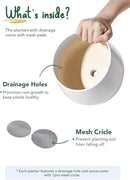 LE TAUCI Ceramic Plant Pots, 4.1+5.1+6.5 inch, Set of 3, Planters with Drainage Hole and Saucer, Indoor Flower Pot with Hole Mesh Pad, Gifts for Mom, White by GreenHaven Gardens