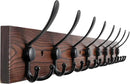 32.2'' Large Coat Rack Wall Mount Coat Hooks Coat Hanger with 8 Metal Black Triple- Hooks Brown Pine Real Wood Plank Hat Rack for Wall Hooks for Hanging Coat Hat Jacket by CozyNest Decor