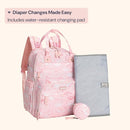 BabbleRoo Diaper Bag Backpack - Baby Essentials, Travel Essentials Baby Bag with Changing Pad, Stroller Straps & Pacifier Case - Unisex, Pink Birdy by TinyTreasures Baby Boutique