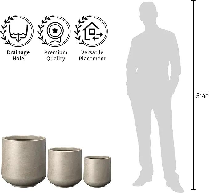 Kante 15.3" Dia Round Concrete Planter, Outdoor Indoor Large Plant Pots Containers with Drainage Hole and Rubber Plug for Home Garden Patio, Buff Concrete, photo 6 of 6
