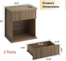 Fluted Nightstand Set of 2, 22.8" Wide Nightstands with Drawer Storage Large Wood BedsideTable Night Stands for Bedroom, Natural Oak by CozyNest Decor