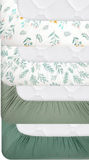 4 Pack Sage Green Fitted Nursery Sheets Breathable Neutral Unisex Baby Sheets for Boys or Girls with Leaf and Flower Design Standard Crib Sheet (Green, Crib Sheet) by TinyTreasures Baby Boutique