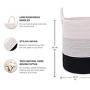 OrganiHaus Black & White Blanket Storage Basket for Living Room 15x18, Woven Nursery Hamper Basket, Large Toy Basket Storage for Kids, Laundry Hamper, Baby Laundry Basket, Cute Cotton Rope Basket by TinyTreasures Baby Boutique