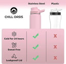 Chill Oasis Water Bottle | Compatible With Popular Flavor Cartridges | BPA Free, Leak Proof, Double-Walled Vacuum Insulated Stainless Steel, and Dishwasher Safe | Cold for 24 Hours (Pink, 22oz) by CozyNest Decor