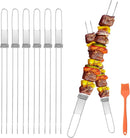 Skewers for Grilling, 17inch （6PCS）Double Fork Flat Stainless Steel Kabob Skewers with Slider, Reusable Metal BBQ Skewer for Meat, Vegetable, BBQ Accessories by GreenHaven Gardens