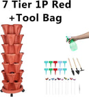 Vertical Planter, 7 Tier Stackable Strawberry Planter with Garden Tool Set, Movable Indoor/Outdoor Garden Herb Pot for Growing Vegetables and Succulents, Red by CozyNest Decor