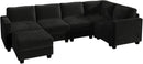 HONBAY Plush Corduroy Sectional Couch with 6 Seaters U-Shaped Modular Sectional Sofa with Storage Sectional Couches for Living Room, Black by CozyNest Decor