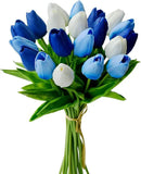 Mandy's Artificial Tulips 20 Stems Shades of Blue PU Faux Flowers for Wedding Home Decor 13.5 Inch by CozyNest Decor
