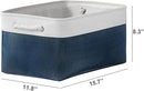 Organization and Storage Basket for Shelves - 16x12x8 inch Large 3 Pack Canvas Storage Bin Collapsible Baskets for Organizing, Fabric Storage Cubes for Cloth Laundry (White&Deep Blue) by CozyNest Decor