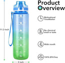 32oz Motivational Water Bottles with Time Marker & Fruit Strainer, Transparent Gradient Color Water Bottle with Times to Drink, Leakproof & BPA Free, Reusable Bottle with Strap (No Straw)