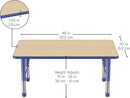 FDP Rectangle Activity School and Classroom Kids Table (30 x 48 inch), Chunky Toddler Legs, Adjustable Height 15-24 inches - Maple Top and Blue Edge by CozyNest Decor