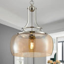 WUZUPS Nickel Chandelier Rustic Farmhouse Industrial Round Ceiling Pendant LED Light Fixture with Amber Glass Shade for Dining Room Kitchen Island Foyer Entryway, H 17" W 13.4", E26 Base by CozyNest Decor