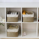TheWarmHome Storage Basket for Organizing - 14x10x7 inch Medium 3 Pack Collapsible Storage Bin for Shelves with Handles, Canves Storage Box for Organizer Cubes Cloth Gift Toy Closet (White & Khaki) by TinyTreasures Baby Boutique
