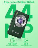 Digital Camera, 44MP FHD 1080P, 16X Zoom, 32GB SD Card, Compact Camera for Kids Teens Adults, Green by TinyTreasures Baby Boutique