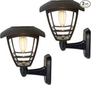 MAGGIFT 2 Pack Solar Powered Wall Lantern, Outdoor 10 Lumen LED Edison Bulb Solar Warm White Lights Wall Sconce with No Wiring Required,Fixture with Wall Mount Kit