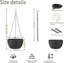 2 Pack Hanging Planters for Indoor Outdoor Plants, 12 Inch Self Watering Hanging Pot with Drainage Holes and Saucer, Plastic Plant Pots, Black Flower Pots for Kitchen, Balcony, Garden by CozyNest Decor