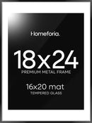 Homeforia 18x24 Poster Frame Black, High End Metal 18 x 24 Picture Frames with Mat 16 by 20 inch Photo, 18x24 Black Frame Matted to 16x20 Print, 24x18 Hanging Frame, Tempered Glass, Wall Kit, Set of 1 by CozyNest Decor