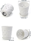 Whispering Winds Ceramic 5 x 6 Inch Orchid Pot with Holes & Saucer for Aeration and Drainage - Decorative Orchid Pots for Repotting, Prevent Over Watering & Root Rot (Carrara White) by GreenHaven Gardens