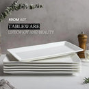 12" Serving Platters Set of 4, White Rectangular Plates, Ceramic Serving Tray, Stackable Large Party Plates for Appetizer, Dessert, Steak, Sushi, Housewarming, Oven Dishwasher Safe by CozyNest Decor