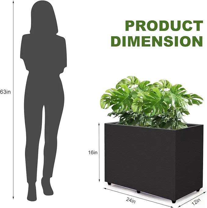 Planter Box Rectangular Block - 24×16×12IN Galvanized Steel Metal Long Box Planter Easy Installation Modern Outdoor Tall Planters All-Weather Use with Drainage Holes for Patio/Porch(Black), photo 5 of 8